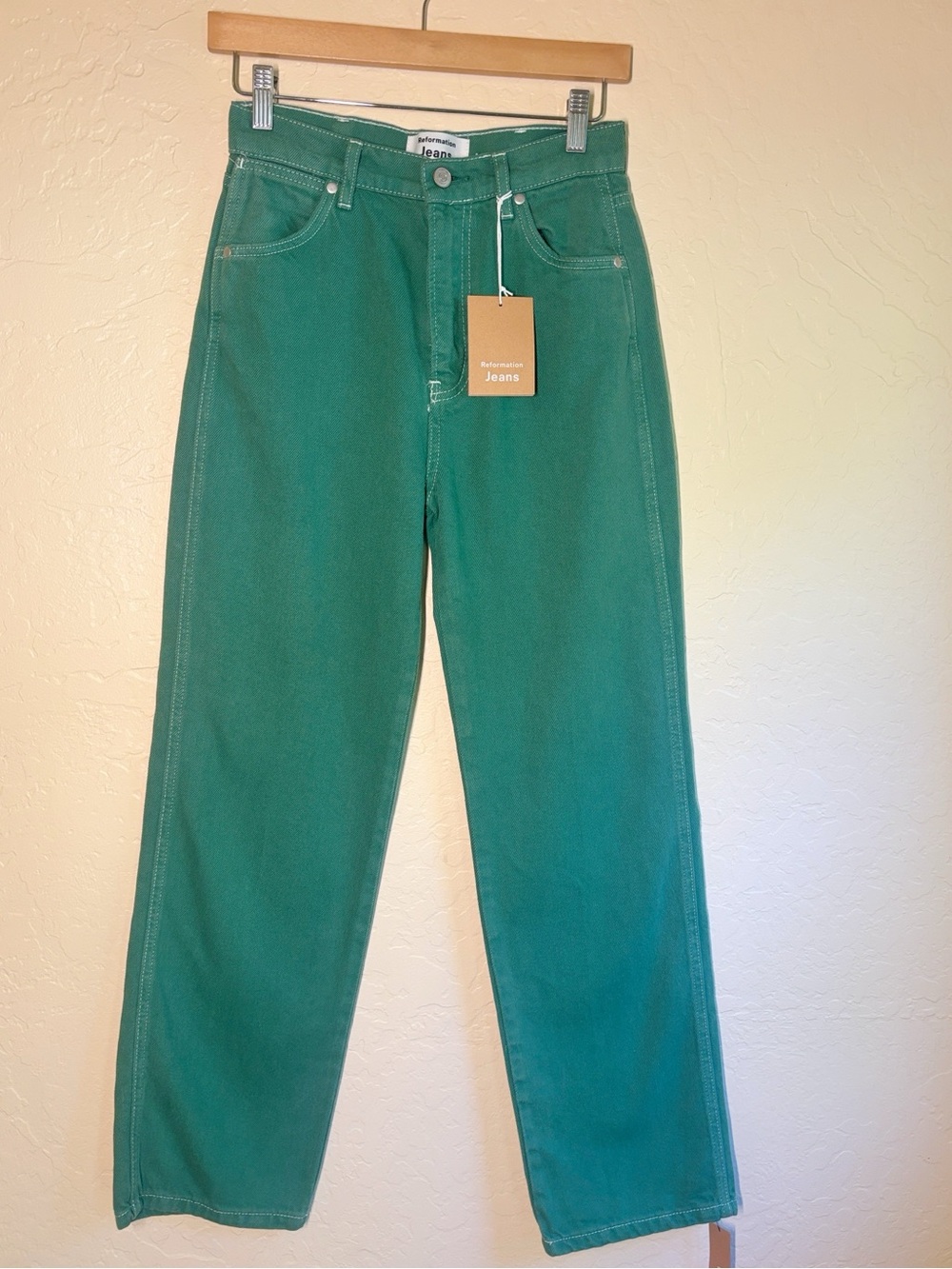 NWT Reformation Cowboy High Rise Straight Leg Jeans Green Organic Cotton